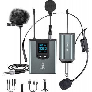 TTSTAR   ISAIBELL 2Pcs Wireless Microphone System Headset Mic/Stand Mic/Lavalier Lapel Mic with Rechargeable Bodypack Transmitter & Receiver 1/4" Output for iPhone, PA Speaker, DSLR Camera, Recording, Teaching, Church, Vlog 