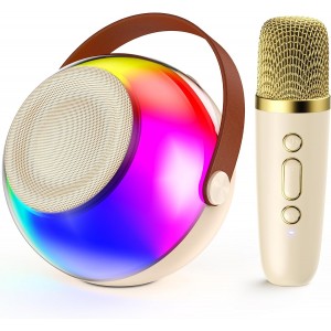 BONAOK Mini Karaoke Machine, Portable Karaoke Speaker for Adults and Kids with Dazzling Lights and 2 Wireless Microphones, Karaoke Microphones Gifts for Girls, Boys