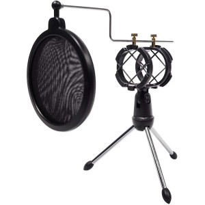 TTSTAR  Desktop Tripod Microphone Stand with Pop Filter + Shock Mount 