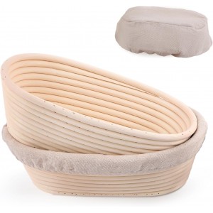 FORSUN Bread Banneton Proofing Basket Set of 2, 9 Inch Round & 10 Oval Cane Sourdough Baskets with Lame + Dough Scraper Linen Liner Basting Brush for Making Baking Fermentation