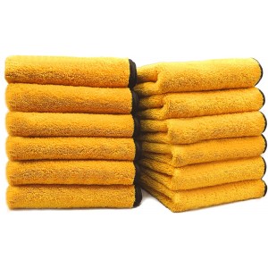 Solid  Multipurpose Plush Microfiber Cleaning Cloth - Cleaning Towel for Household, Car Washing, Drying & Auto Detailing - 12" x 12" (Yellow, 12)