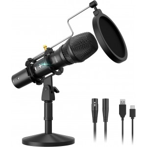 TTSTAR Computer Microphone  USB Condenser PC Mic Bundle 192kHz/24Bit Plug & Play Recording Equipment for YouTube, Voice Over, Skype, Twitch, Sound Cloud, Zoom