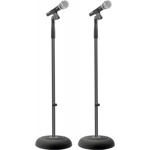 Pyle Universal Compact Base Microphone Stand - 2.8 to 5 Ft Height Adjustable Heavy Duty Lightweight Studio Floor Standing Mic Holder w/ Standard 5/8" Mic Adapter , 2 Count ( Pack of 1)