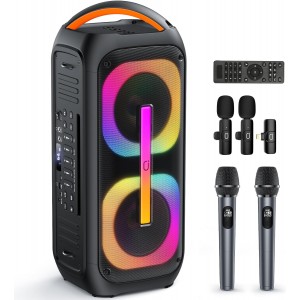 BONAOK Karaoke Machine with 3 Wireless Microphones, Portable Karaoke Machine for Party, TWS Wirelss Kareokee PA System Party Speaker w/Disco Lights, Remote Contro/USB/TF Card/AUX/REC