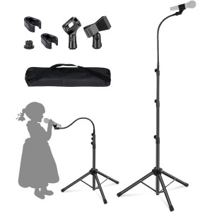 PYLE Boom Mic Stand-Kangziliang Mike Stand Gooseneck Microphone Stand Tripod Adjustable Height 3'- 6' with Mic Clips and 3/8" - 5/8" Adapter Microphone Stand for Singing
