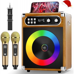 BONAOK Karaoke Machine with 3 Wireless Microphones, Portable Karaoke Machine for Party, TWS Wirelss Kareokee PA System Party Speaker w/Disco Lights, Remote Contro/USB/TF Card/AUX/REC