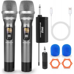 PYLE Portable UHF Wireless Microphone System - Professional Battery Operated Handheld Dynamic Unidirectional Cordless Microphone Transmitter Set w/Adapter Receiver, for PA Karaoke DJ Party - PDWMU105