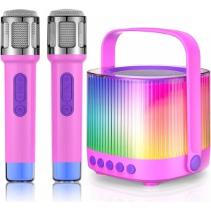 BONAOK Mini Karaoke Machine, Portable Bluetooth Karaoke Speaker Unpowered Cabinets with 2 Wireless Microphones and Party Lights for Kids and Adults, Birthday Gifts for Girls Boys Family Home Party