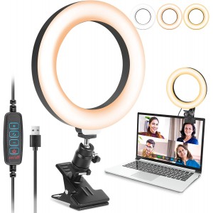 TTSTAR Desk Ring Light for Zoom Meetings - Video Conference Lighting Kit for Laptop Computer, 6” Clip on Table LED Light Lamp with Tripod Stand for Video Recording, Remote Working, Gaming, Vlogging