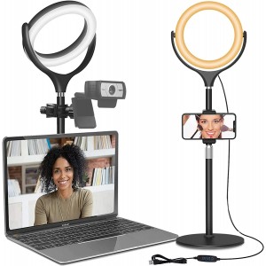TTSTAR Desk Ring Light for Zoom Meetings - Video Conference Lighting Kit for Laptop Computer, 6” Clip on Table LED Light Lamp with Tripod Stand for Video Recording, Remote Working, Gaming, Vlogging