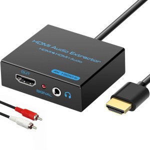 HMKCH HDMI Audio Extractor Splitter 4K hdmi to hdmi 3.5mm Audio Adapter Converter with AUX(RCA L/R) Stereo Audio Output Support 1080P 3D Compatable for PS4 Fire Stick Blu-Ray Player etc.