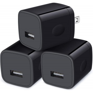 IFEART Wall Charger Cube,1A/5V Single Port USB Wall Plug 3 Pack Travel Black Charging Block Box Adapter Compatible iPhone,Samsung Galaxy A21 A51 A71 S20 S10 S9 S8,A10e,A90,Note20/10,Moto G7 G6,LG Stylo 6/5/4 